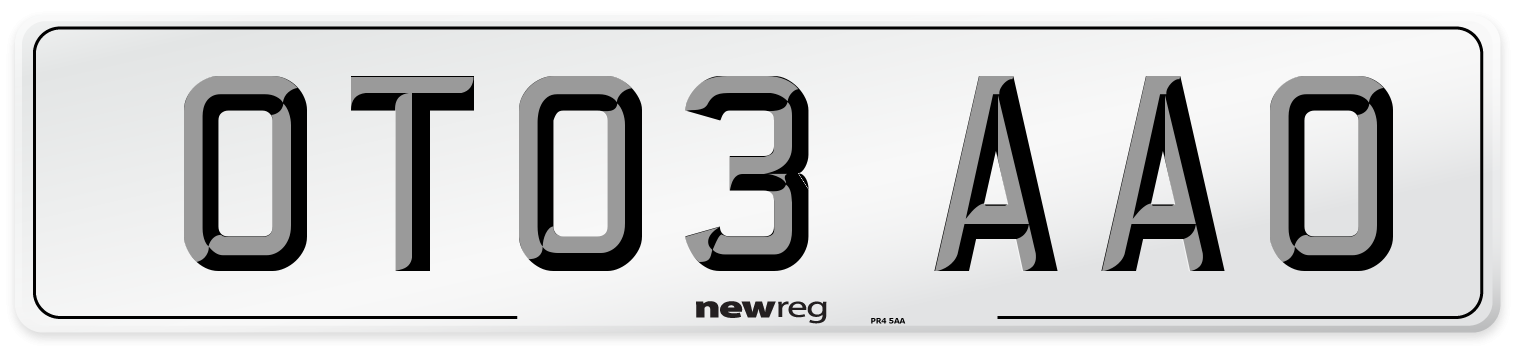 OT03 AAO Number Plate from New Reg